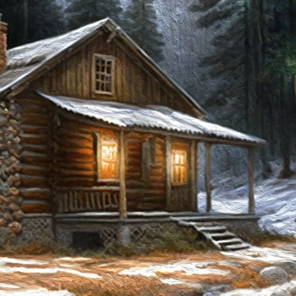 Cabin in the Woods Watercolor Oil Painting Art Print - Picture 7 of 9